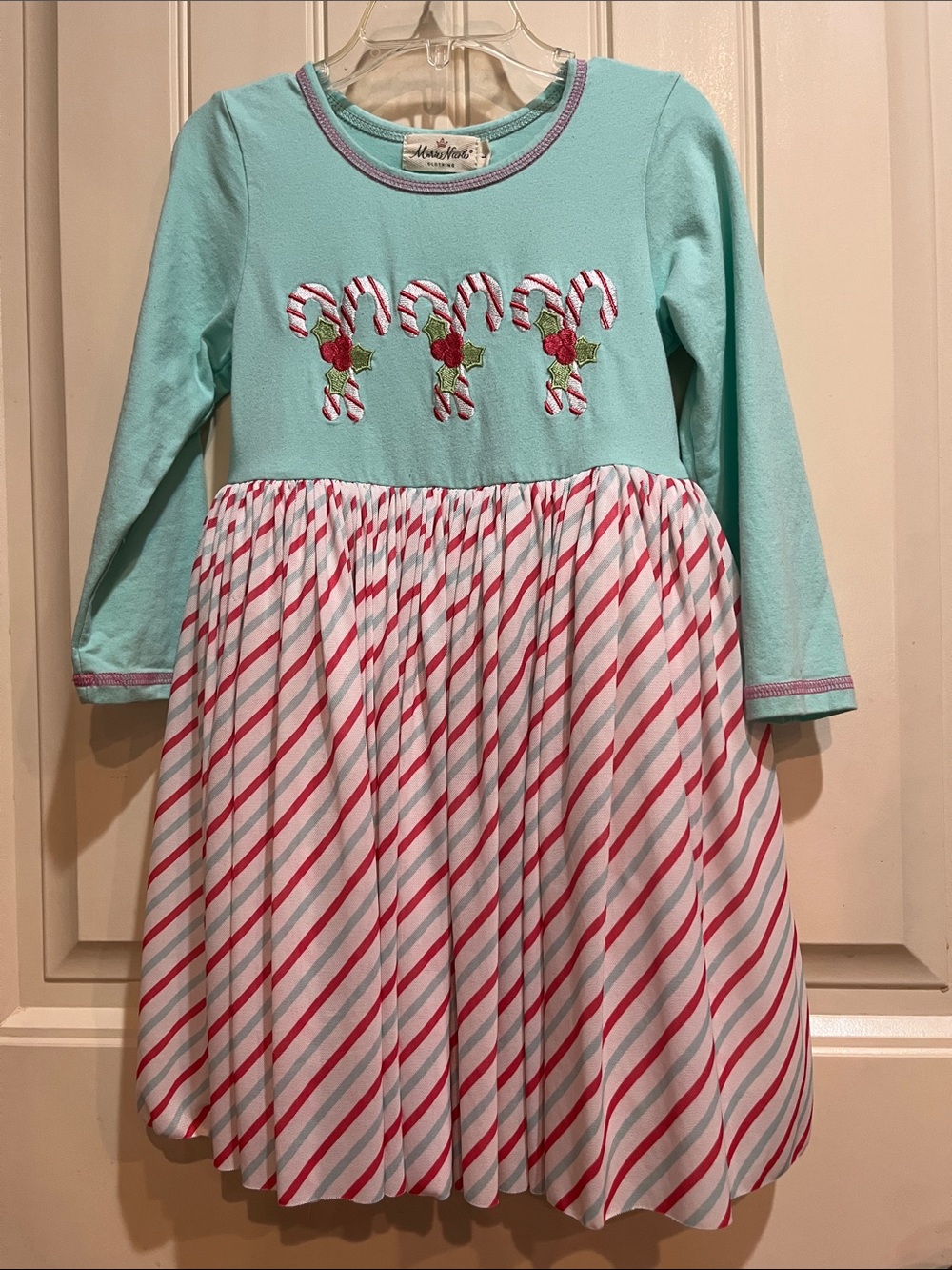 Marie Nicole Girls Candy Cane Appliqué Long-Sleeve Dress size L
